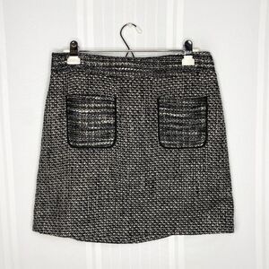 LOFT Petites Tweed Mini Skirt Double Front Patch Pockets Sparkly 8P Black White